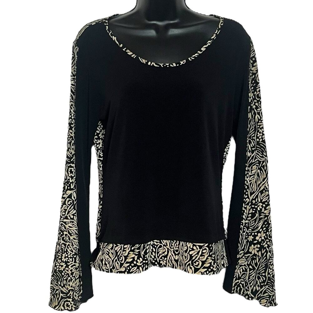 ILYSE HART Y2K SHIRT TOP FLARE BELL SLEEVE BLACK WHITE BOHO WHIMSIGOTH FAIRY M